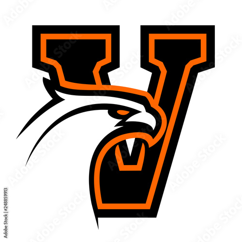 Letter V with eagle head. Great for sports logotypes and team mascots. 