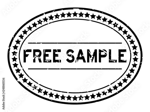 Grunge black free sample word oval rubber seal stamp on white background