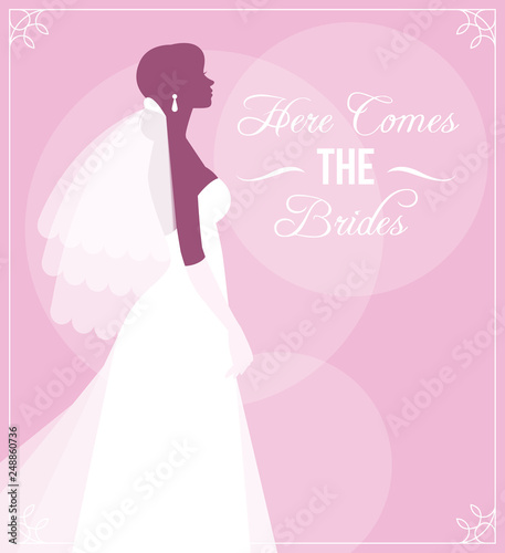 Silhouette of bride in wedding dress and veil vector illustration