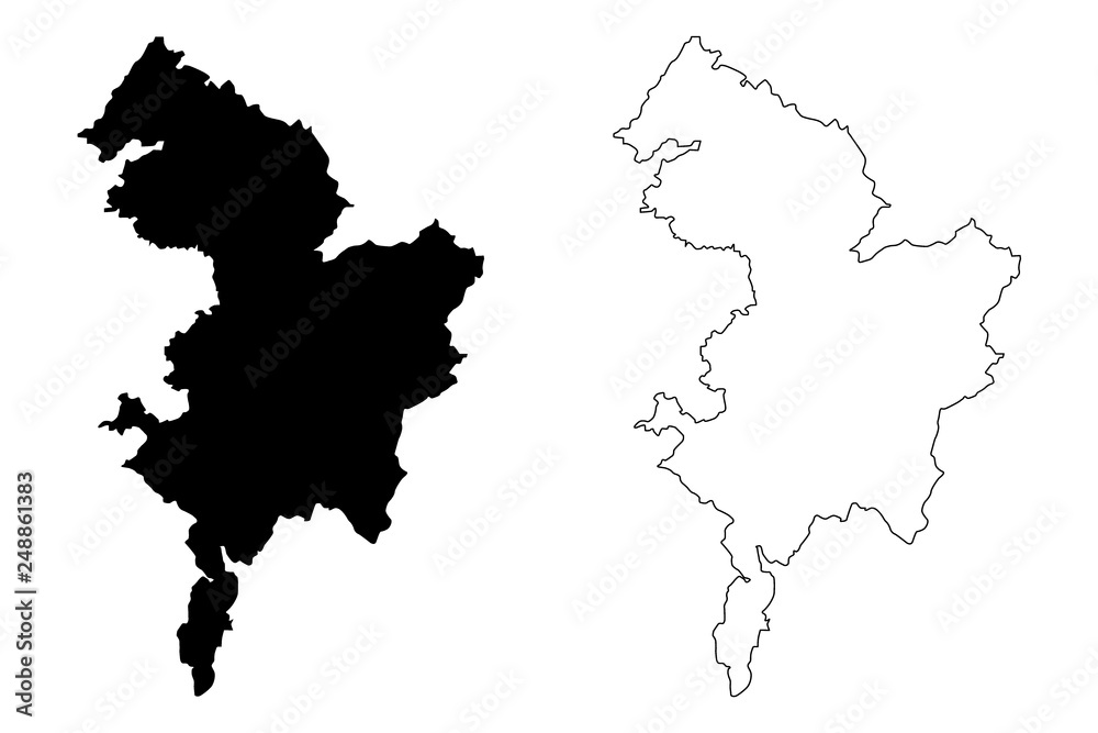 Obraz premium East Ayrshire (United Kingdom, Scotland, Local government in Scotland) map vector illustration, scribble sketch East Ayrshire map
