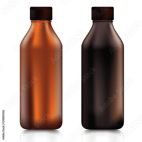Set of brown bottles with cap on a white background.