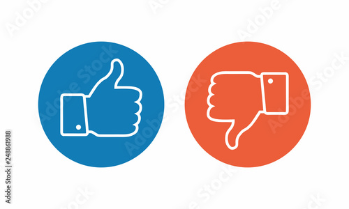 Like and dislike icon. Thumbs up and thumbs down.