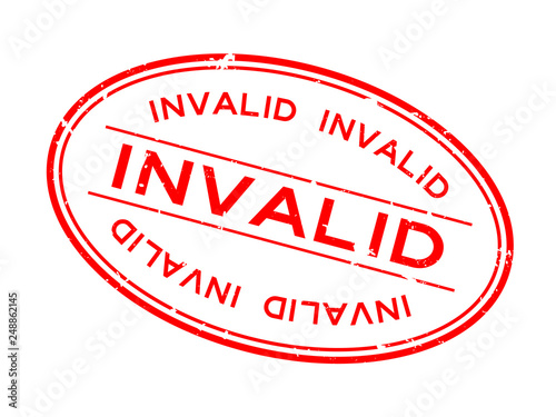 Grunge red invalid word oval rubber seal stamp on white background