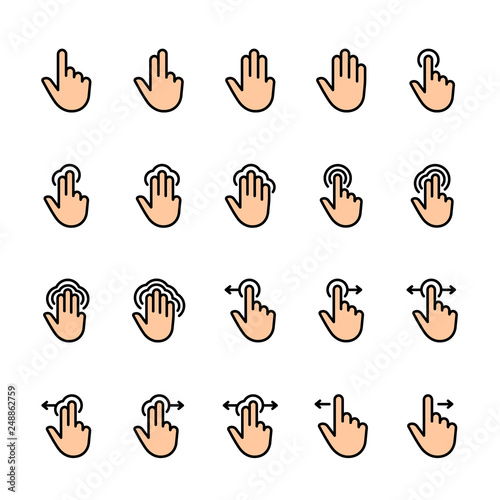 Color line icon set of Touch Gestures