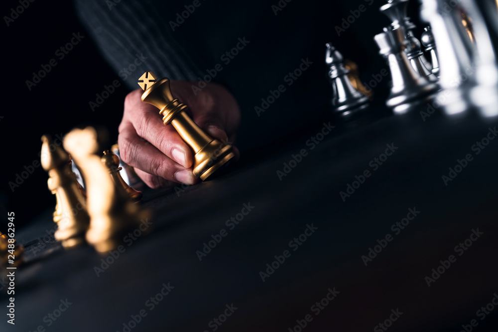 Obraz premium chess board game black background business strategy solution ideas concept