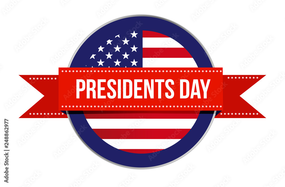 Presidents day US flag seal and ribbon icon illustration design