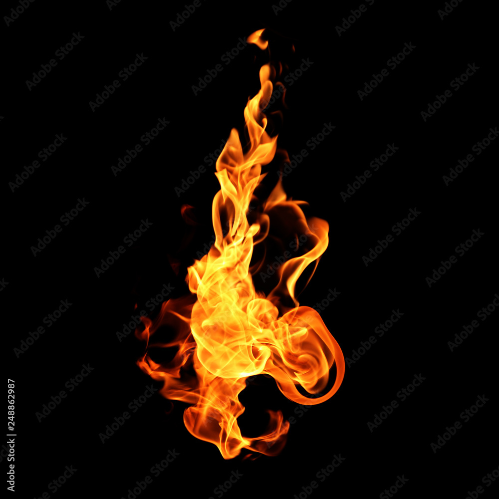 Fire flames collection isolated on black background