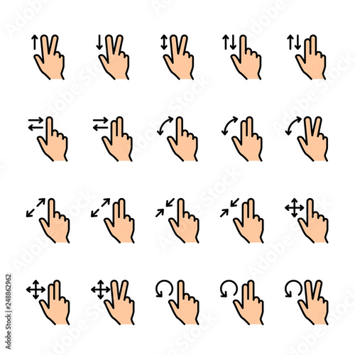 Color line icon set of Touch Gestures