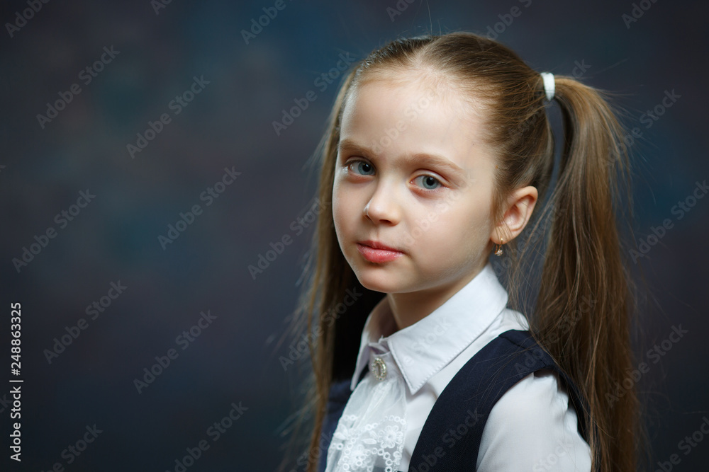 Smart Caucasian School Girl Close-up Portrait