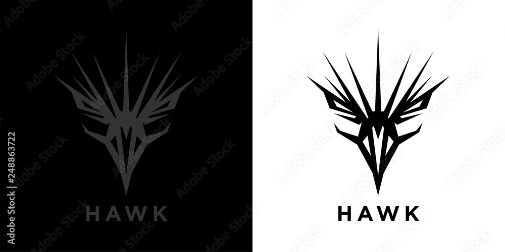 Abstract style eagle logo template design. Predator bird black hawk icon. Falcon raptor emblem sign. Vector illustration.