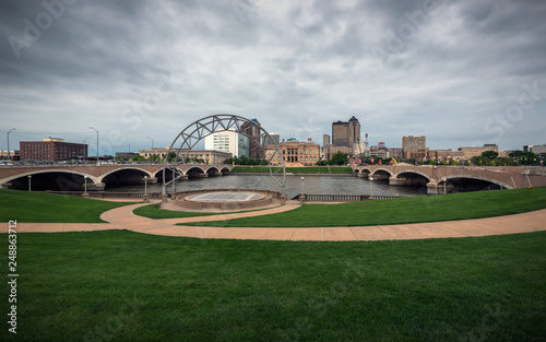 Simon Estes Riverfront Amphitheater, Des Moines, Iowa on a stormy day