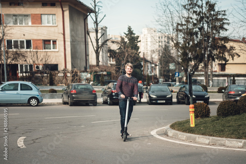 Wallpaper Mural Micro mobility riding electric scooter for outdoor personal transportation ecologic alternative e-scooter, personal electric vehicle kickscooter future urban transport technology for smart city Torontodigital.ca