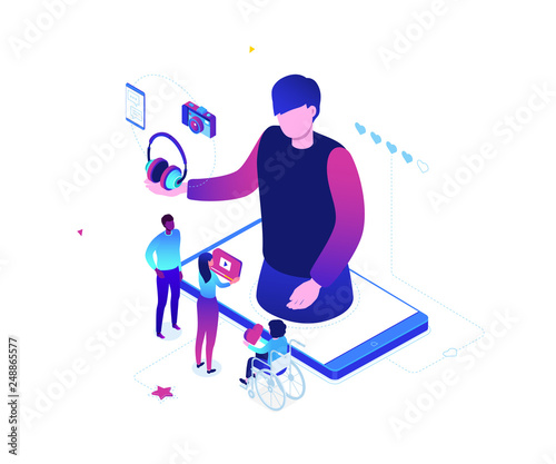 Blogging online - modern colorful isometric vector illustration