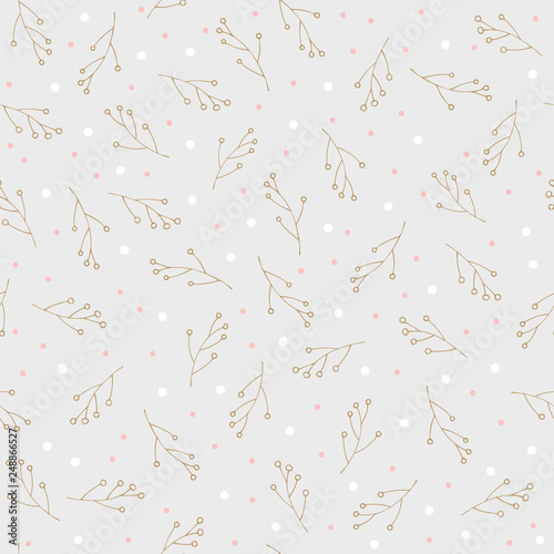 Seamless pattern with hand drawn winter botanicals and nude color theme. Great for wrapping paper, invitations, greeting cards or textiles.