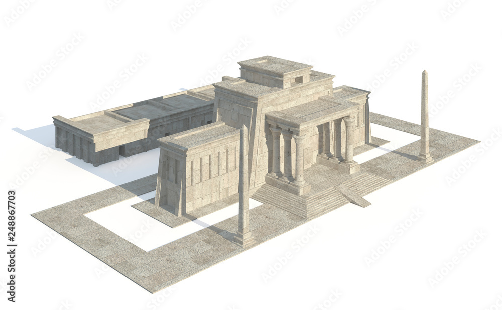 Egypt buildings and statues isolated on white background 3d Illustration