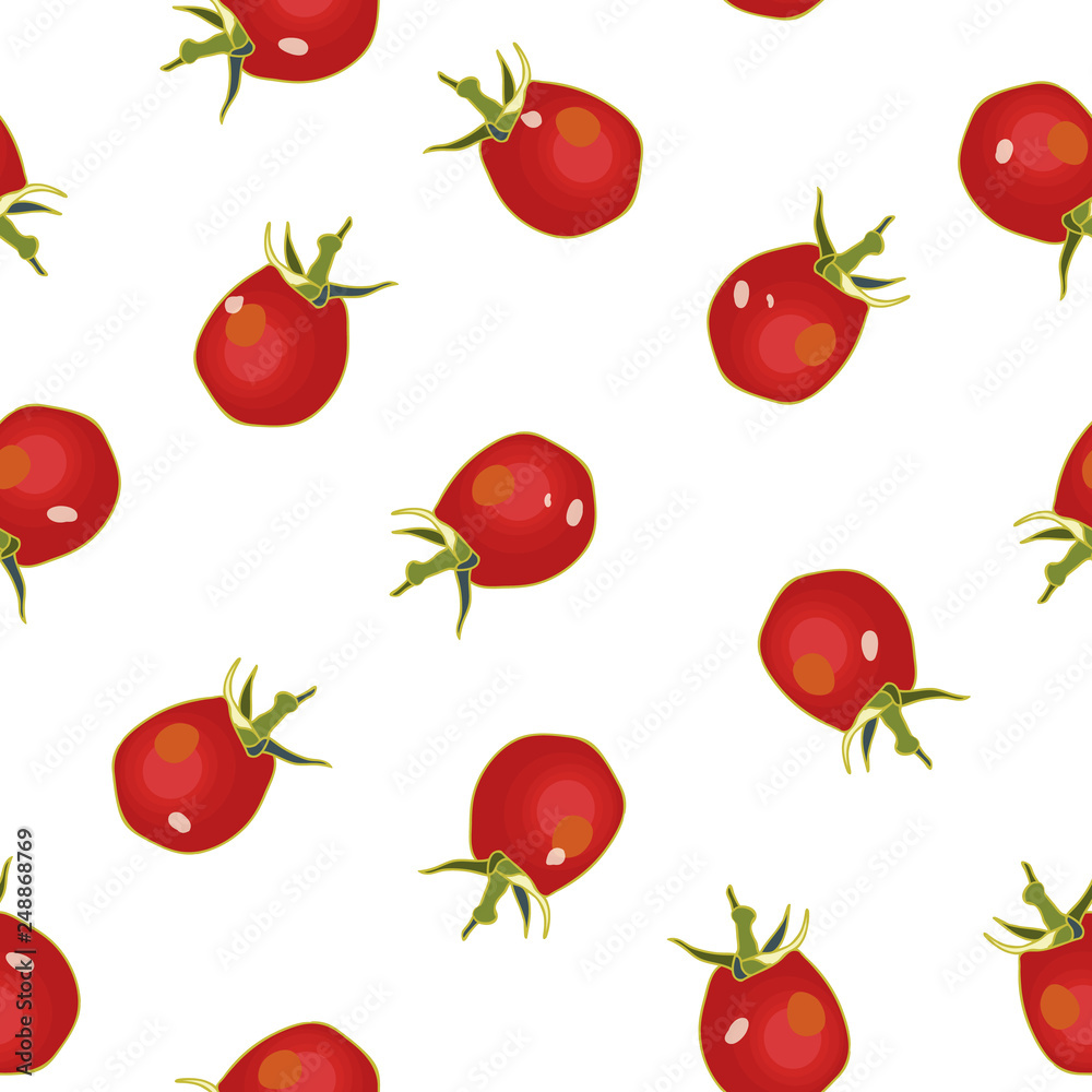White pattern with red tomato. White pattern with red tomato.