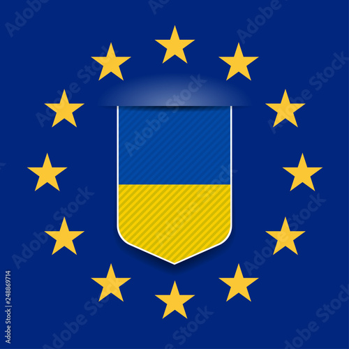 European Union & Ukraine flags shield sign illustration concept