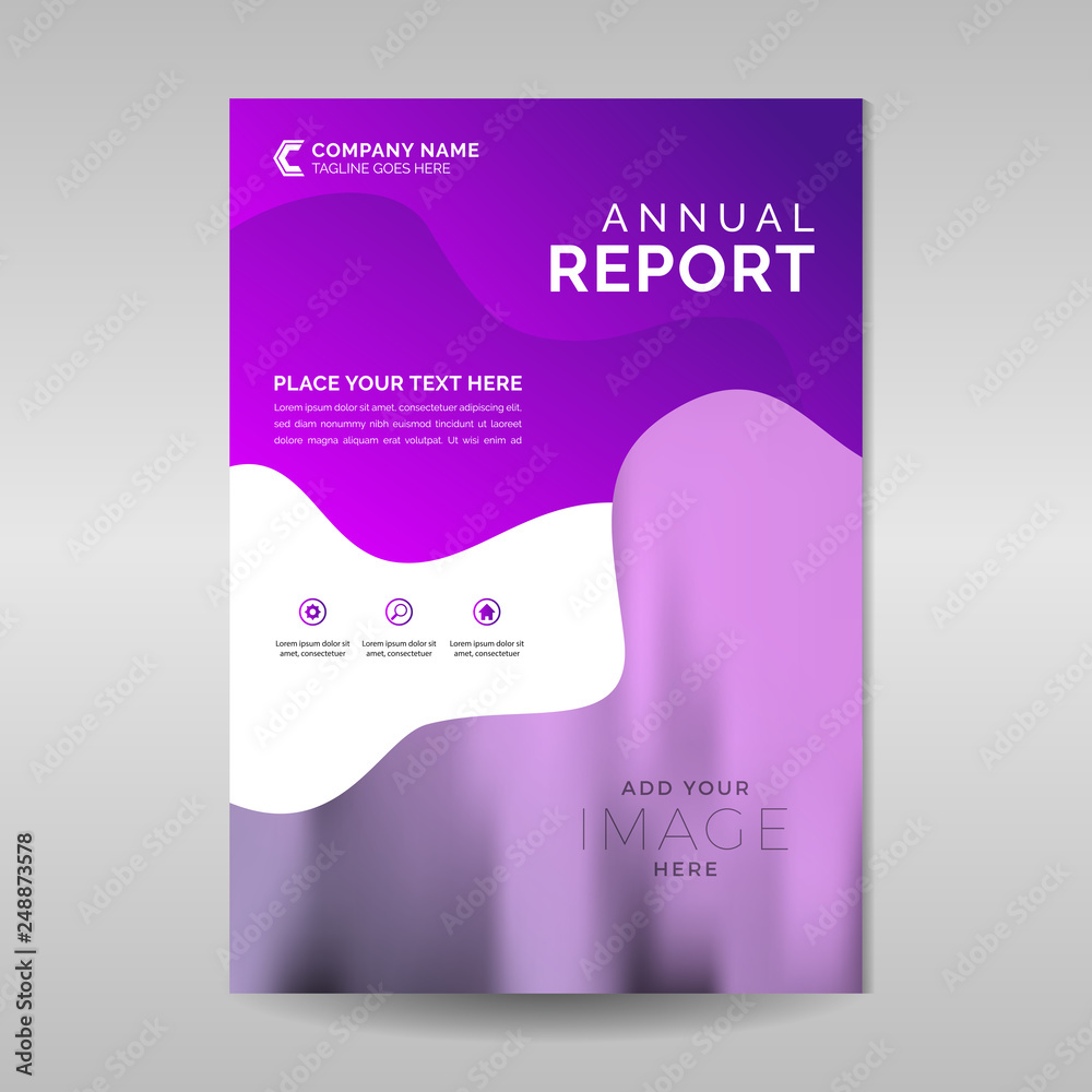 Annual report template with wavy purple style Annual report template with wavy purple style