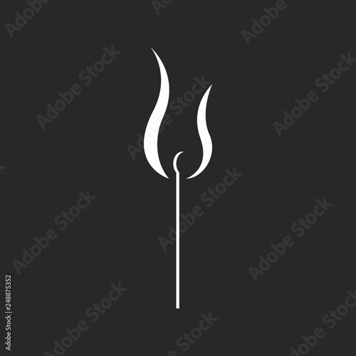 Burning match illustration in minimalist style, black and white print for t-shirt or fire hipster safety poster