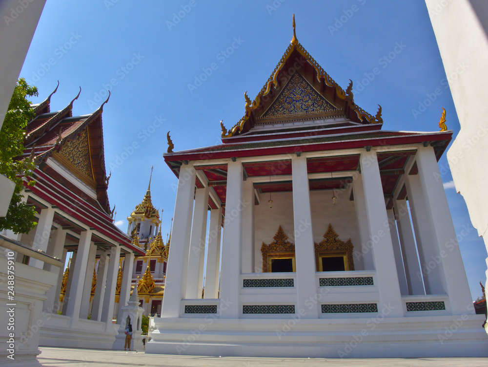 Loha Prasat Wat Ratchanatda temple BANGKOK THAILAND-13 DECEMBER 2018:Built in 1846 at the end of the reign of King Rama I. The old fruit orchard is about 25 rai.on BANGKOK THAILAND-13 DECEMBER 2018. Loha Prasat Wat Ratchanatda temple BANGKOK THAILAND-13 DECEMBER 2018:Built in 1846 at the end of the reign of King Rama I. The old fruit orchard is about 25 rai.on BANGKOK THAILAND-13 DECEMBER 2018.
