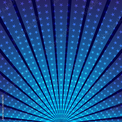 Sparkling frame with rays and blue stars and place for text.