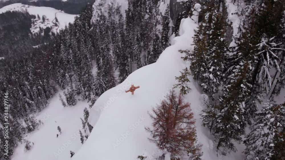 Aerial view of a huge amount of snow on the peak of Predigstuhl  location Bad Goisern Salzkammergut Austria