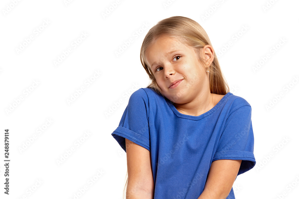 Portrait of adorable emotional little girl isolated on a white Portrait of adorable emotional little girl isolated on a white