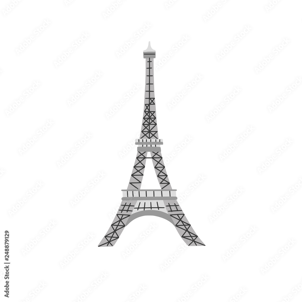 The Eiffel Tower hand drawn vector illustration on white background. Cute Paris architecture symbol. Travel french icon