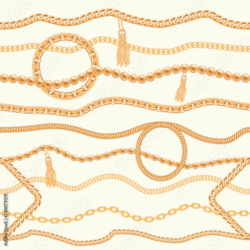 Gold chains luxury seamless pattern. For textile, scarf, cravat design. Vector