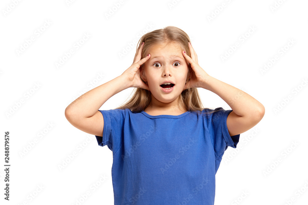 Portrait of adorable emotional little girl isolated on a white Portrait of adorable emotional little girl isolated on a white