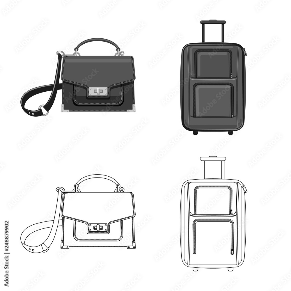 Fototapeta premium Vector illustration of suitcase and baggage sign. Set of suitcase and journey stock vector illustration.