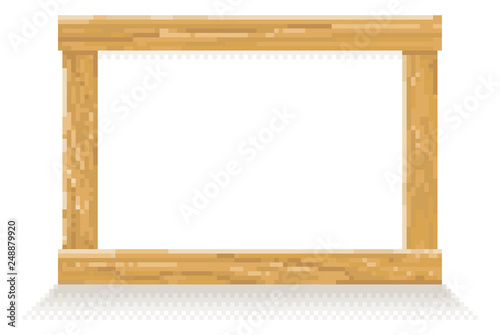 A Wooden sign graphic design element in pixel art 8 bit arcade video game style 