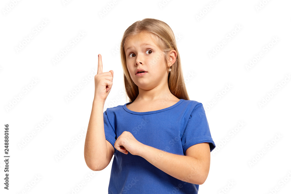 Portrait of adorable emotional little girl isolated on a white Portrait of adorable emotional little girl isolated on a white