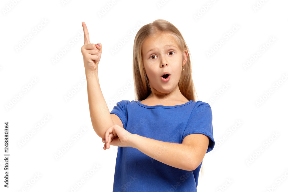 Portrait of adorable emotional little girl isolated on a white Portrait of adorable emotional little girl isolated on a white