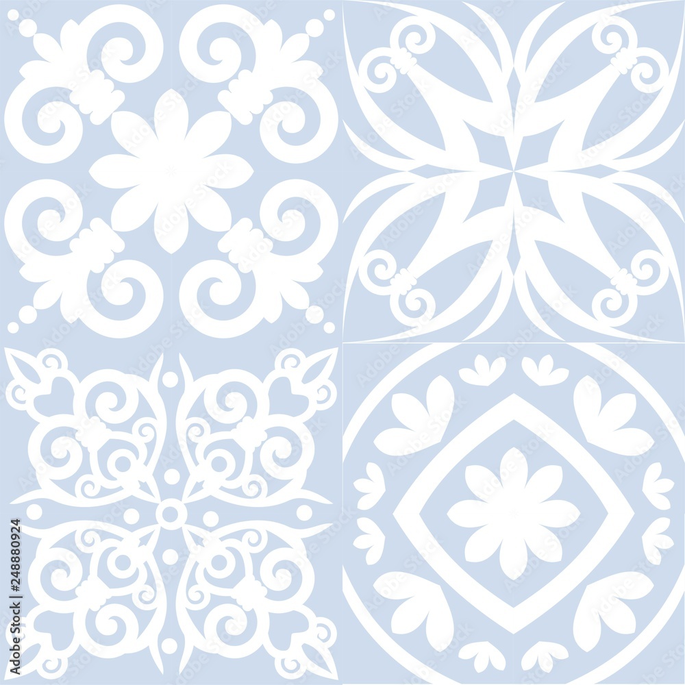 Blue Portuguese tiles pattern - Azulejos vector, fashion interior design tiles Blue Portuguese tiles pattern - Azulejos vector, fashion interior design tiles