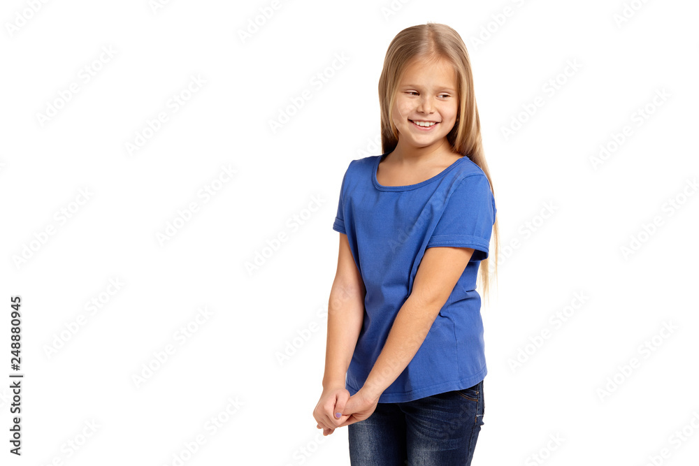 Portrait of adorable emotional little girl isolated on a white Portrait of adorable emotional little girl isolated on a white
