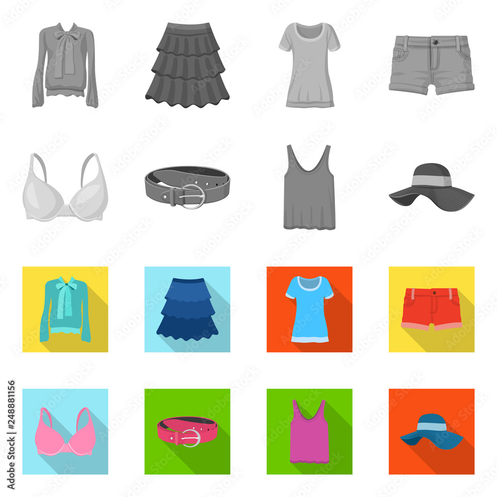 Isolated object of woman and clothing sign. Collection of woman and wear vector icon for stock. Isolated object of woman and clothing sign. Collection of woman and wear vector icon for stock.