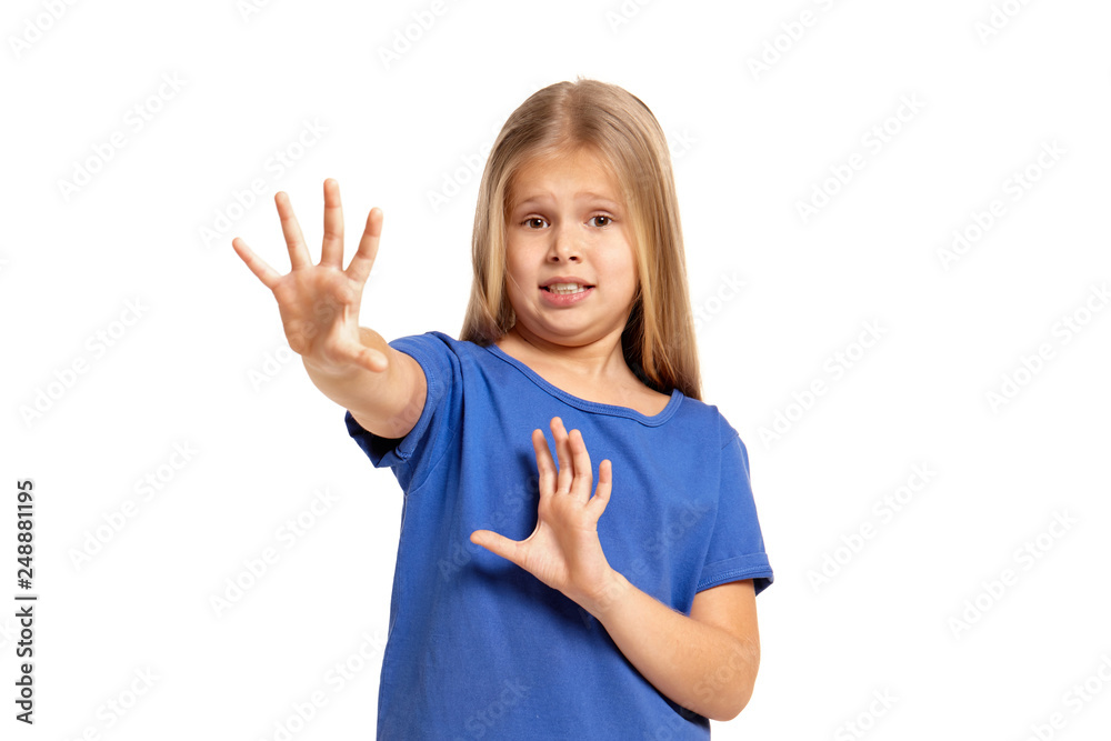 Portrait of adorable emotional little girl isolated on a white Portrait of adorable emotional little girl isolated on a white