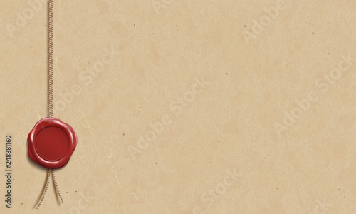 Certificate template with wax seal. Blank manuscript on parchment.