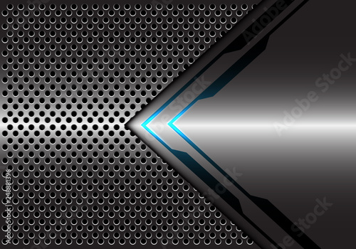 Abstract grey metallic blue light arrow direction with circle mesh design modern futuristic technology background vector illustration.