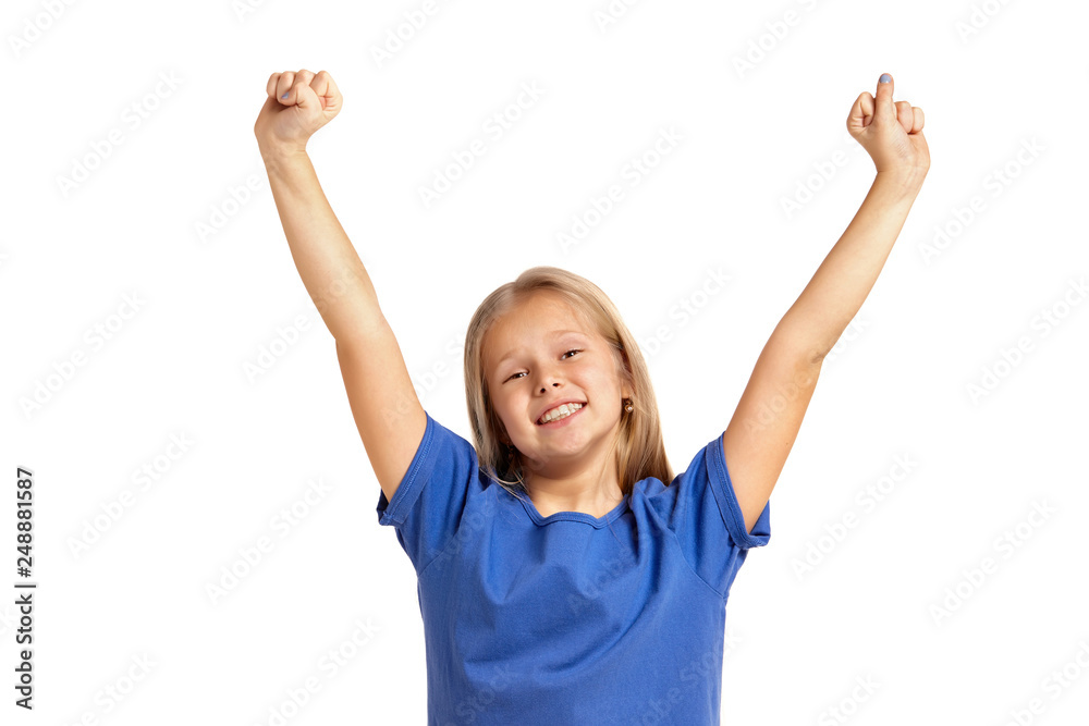 Portrait of adorable emotional little girl isolated on a white Portrait of adorable emotional little girl isolated on a white