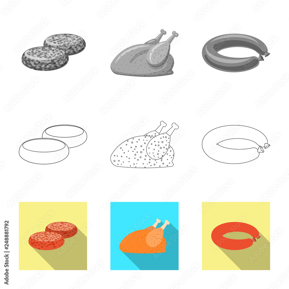 Vector design of meat and ham icon. Collection of meat and cooking stock symbol for web.