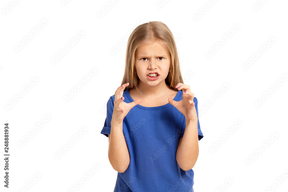 Portrait of adorable emotional little girl isolated on a white Portrait of adorable emotional little girl isolated on a white