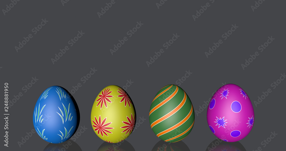nice easter eggs four black background with place for the note shining mirror glass