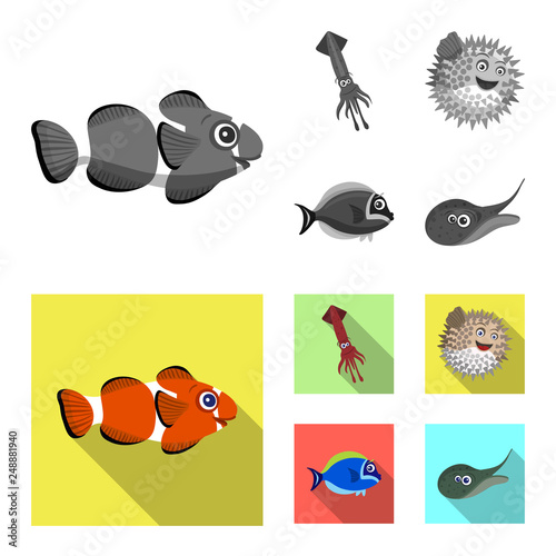 Vector design of sea and animal icon. Set of sea and marine stock symbol for web.