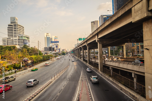Bangkok, Thailand - March 8, 2017: Smoothly traffic at Vibhavadi Rangsit Road after passed the heavy traffic jamed from Ladprao junction.