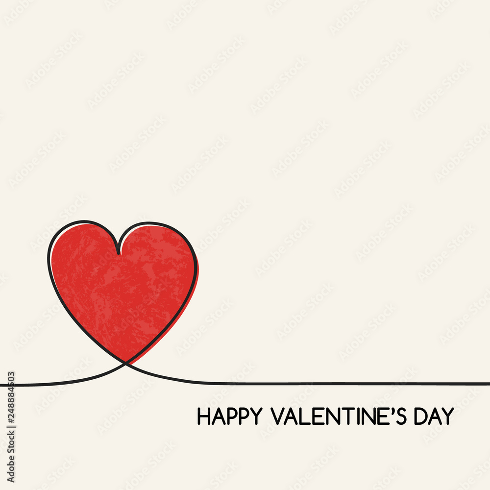 Happy Valentine's Day greeting card with hand drawn heart. Vector