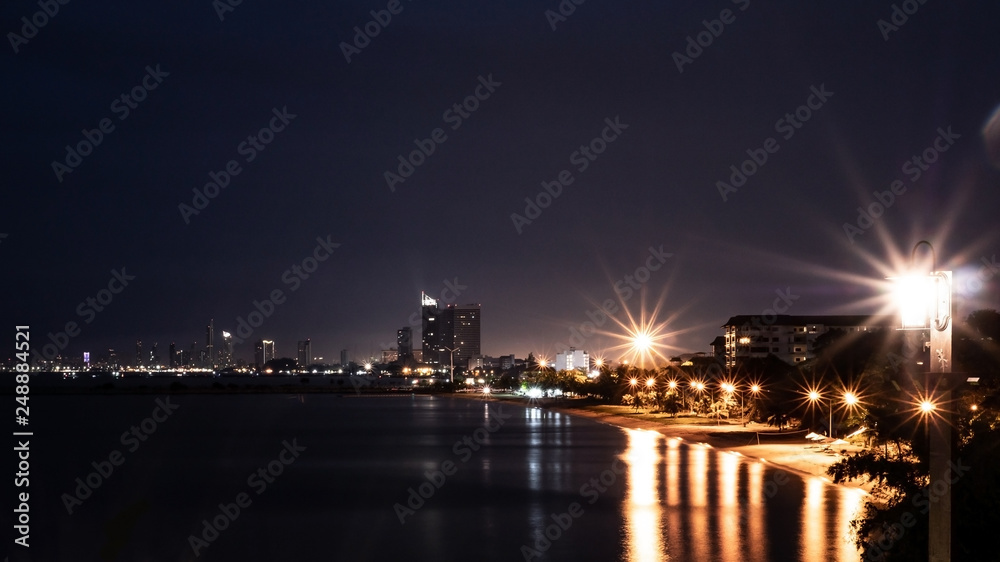 View of the night light city