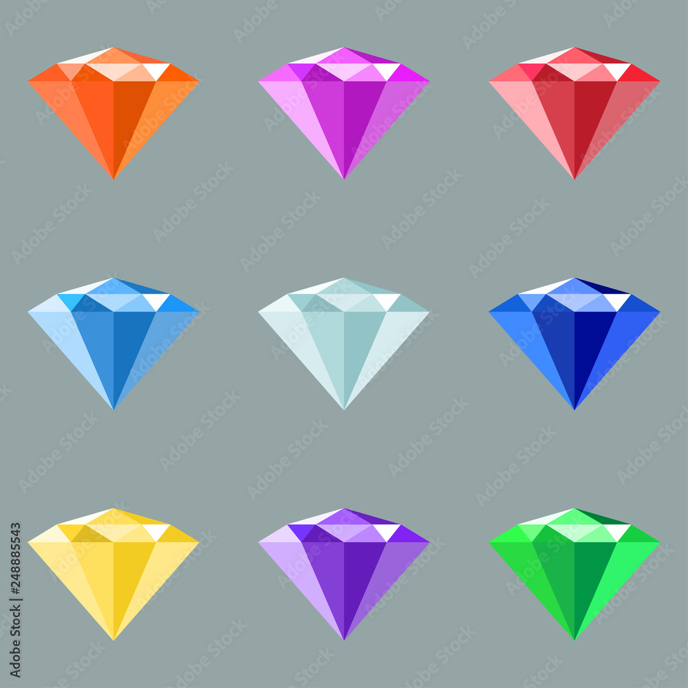Vector jewels set. Gem stock vector illustration. Gemstones collection of different color Vector jewels set. Gem stock vector illustration. Gemstones collection of different color