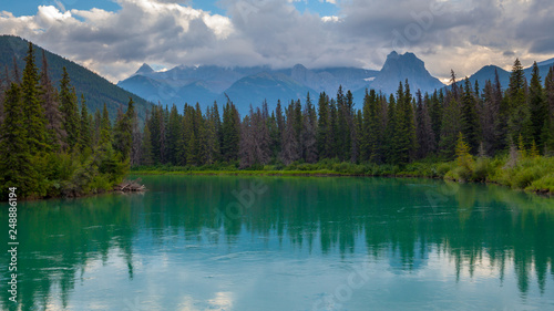 Mount Lougheed and the Bow River in the Canadian Rocky Mountains near Canmore, Alberta, Canada